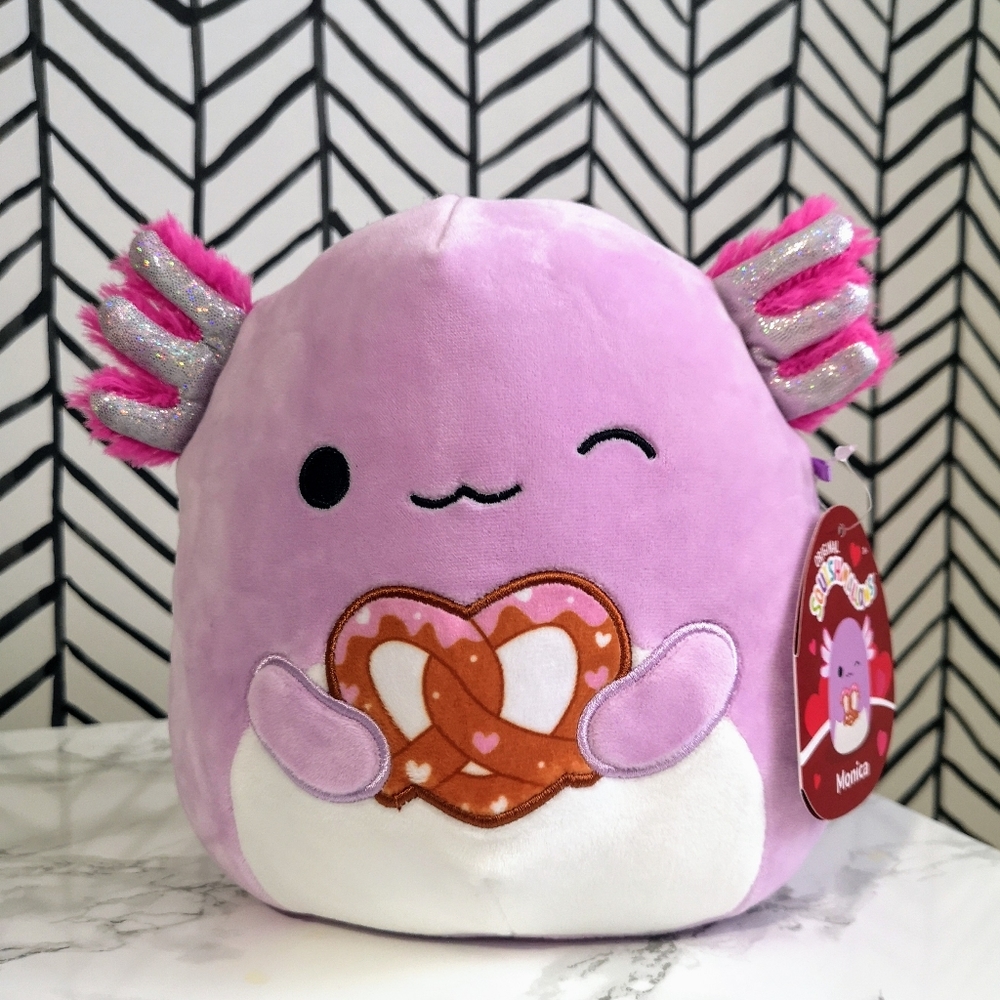 8" Monica (axolotl) with a pretzel Squishmallows